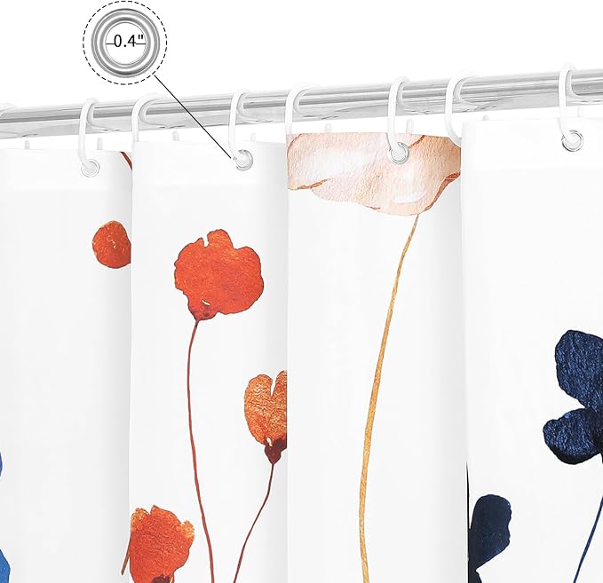 Gibelle Watercolor Floral Shower Curtain, Retro Orange Navy Flower Shower - Image 5