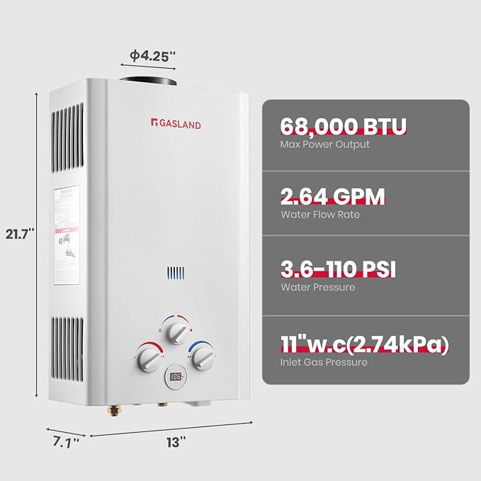 GASLAND BE264 Tankless Water Heater Propane 10L, 2.64GPM Outdoor Propane Shower - Image 3