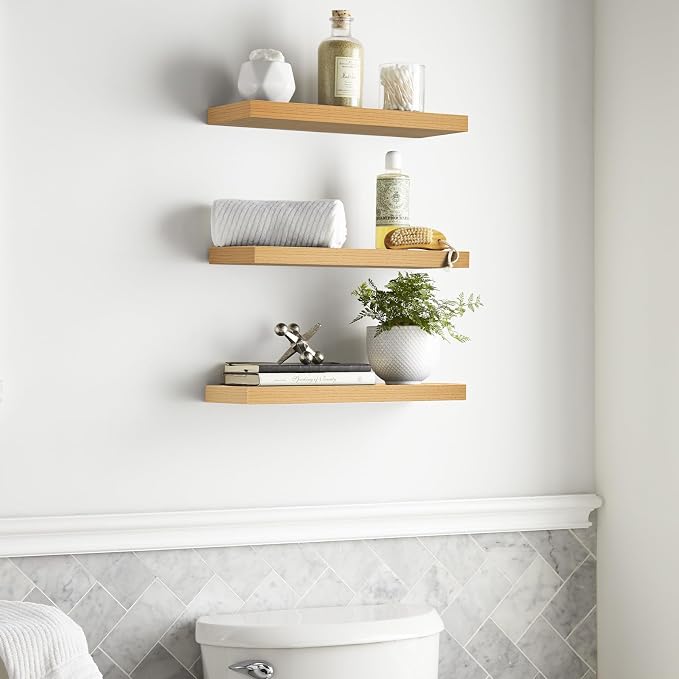 BAYKA Floating Shelves for Wall, 22.5 inches Wall Mounted Rustic Wood Shelves - Image 4