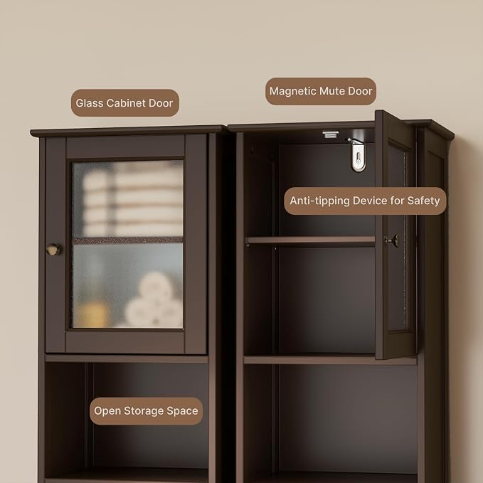 Gizoon Tall Bathroom Storage Tower, Freestanding Linen Cabinet - Image 5