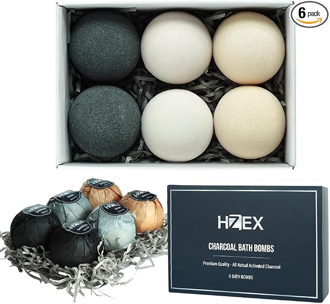 Charcoal Bath Bombs Gift Set – 6 Piece Natural Spa Fizzies by HZEX