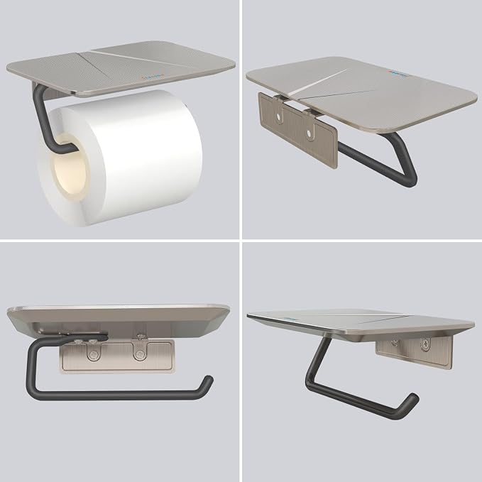 Toilet Paper Holder with Shelf, Stainless Steel Toilet Tissue Roll Holder - Image 5
