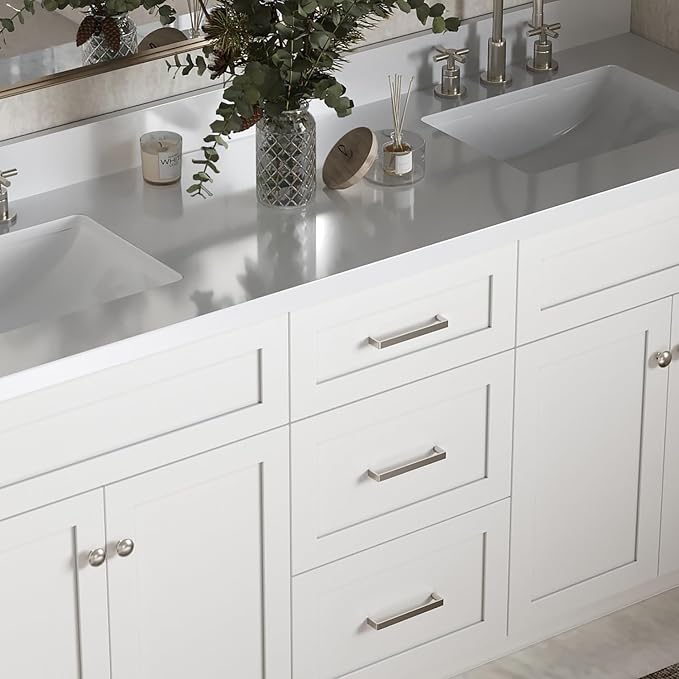 ARIEL 73" White Double Vanity 1.5" Edge Pure White Quartz Countertop & Splash - Image 4