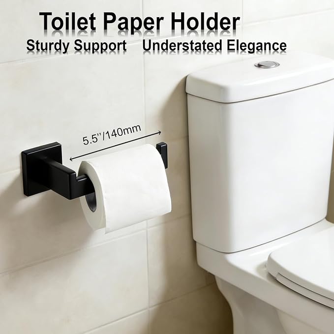 Bathroom Hardware Set 5 Piece Matte Black Bathroom Accessories Set SUS304 Towel - Image 4