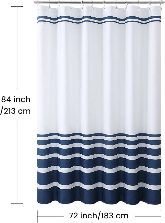 Extra Long Blue and White Striped Shower Curtain 72x84 Inches, Waterproof Fabric - Image 7