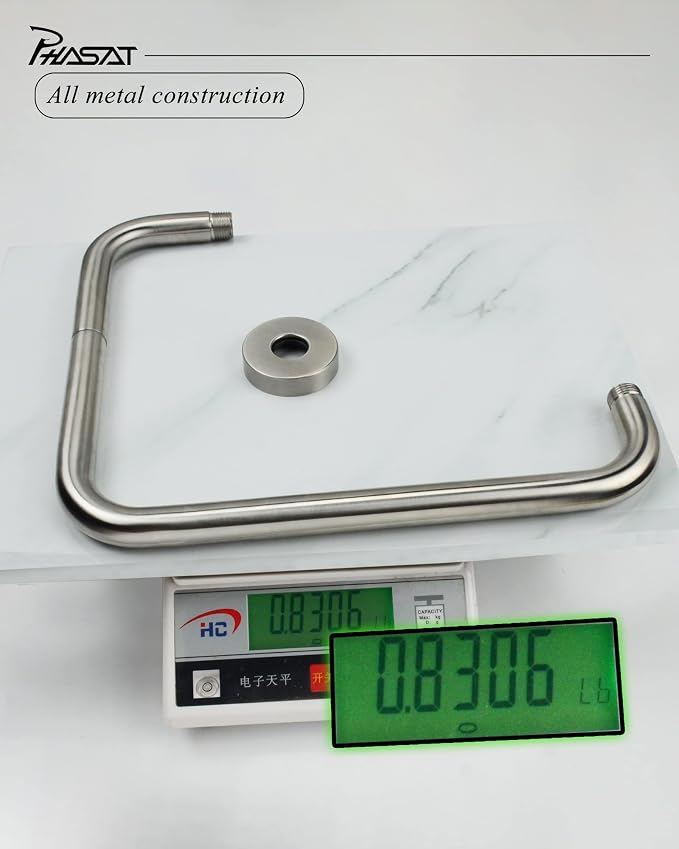 PHASAT S Shaped Shower Arm, Shower Arm Extension Brushed Nickel, High Rise - Image 7