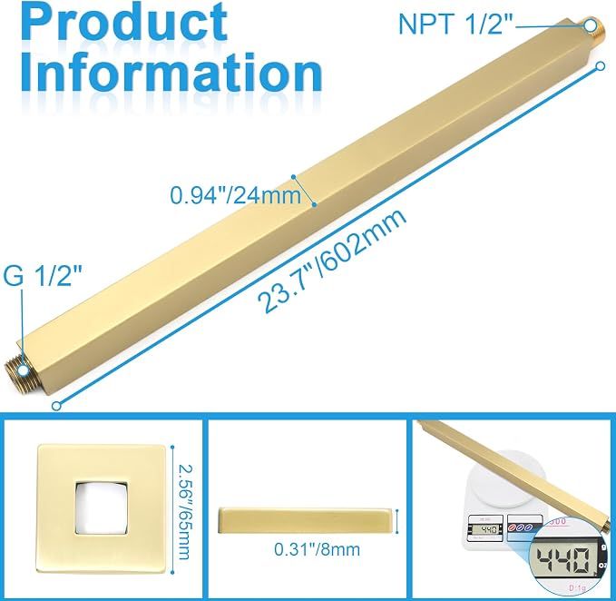 Shower Arm with Flange 24 Inches Ceiling Mount Square Straight Extender - Image 6