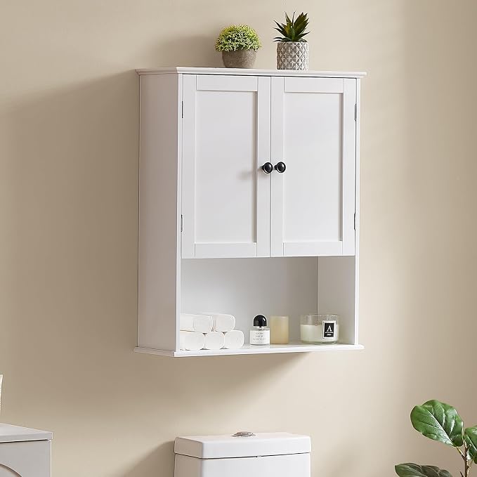 Bathroom Wall Cabinet, Hanging Cabinet Over Toilet Storage Adjustable Shelves - Image 2