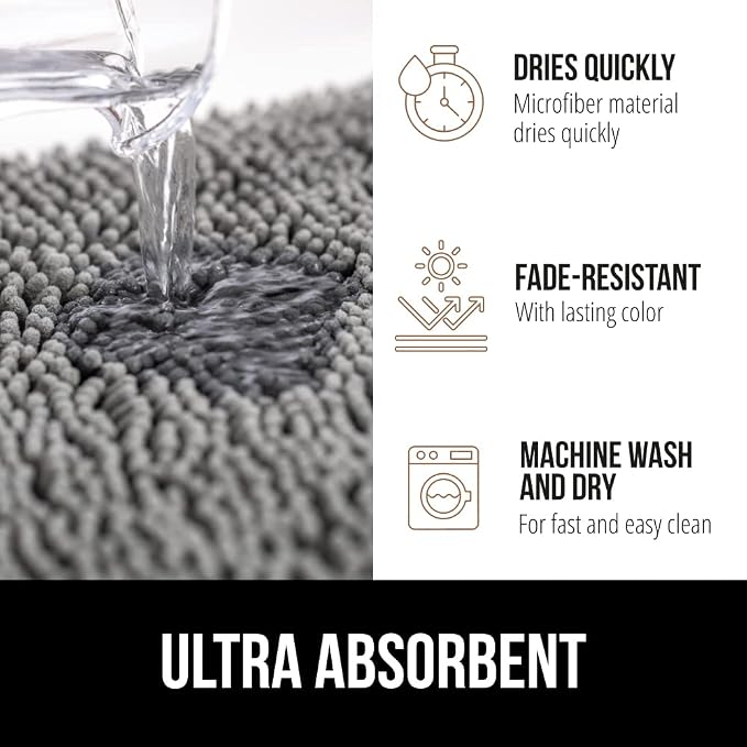 GORILLA GRIP Bath Rug Mat 44x26, Thick Soft Absorbent Chenille, Quick Dry - Image 4