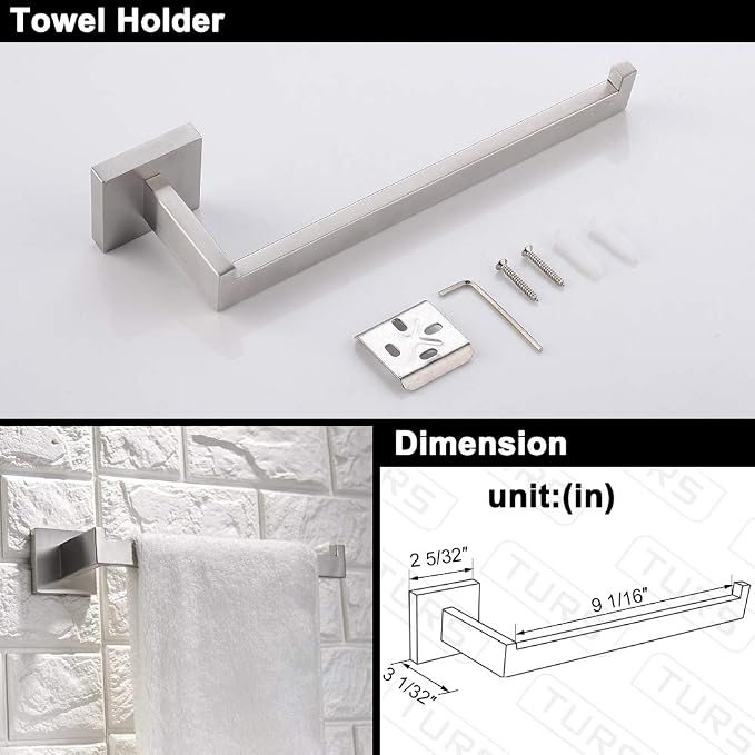 TURS 4 Pieces Bathroom Hardware Accessories Set Brushed Towel Holder Set - Image 4