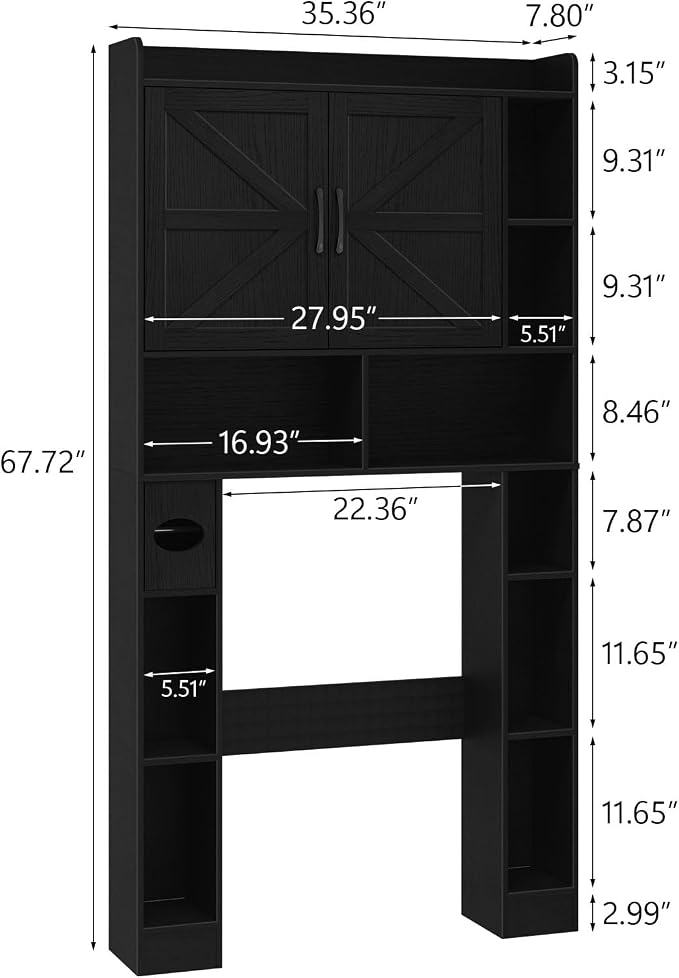 Vabches Over The Toilet Cabinet, Double Doors Bathroom Shelf Organizer - Image 2
