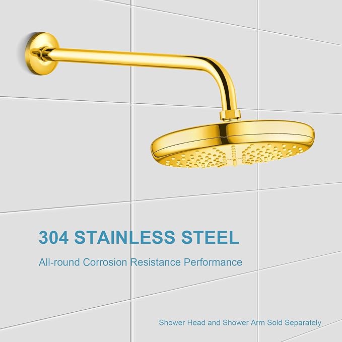 OFFO Shower Arm with Flange, 16 in Bright Gold Wall Mount Replacement Angle - Image 3
