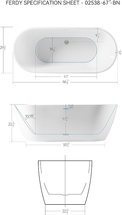 FerdY 67" Bali Acrylic Freestanding Bathtub, Gracefully Shaped Freestanding - Image 7