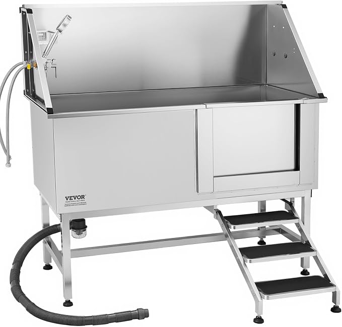 VEVOR Stainless Steel Dog Washing Station, 62 inch Pet Grooming Tub w/Stairs - Image 11