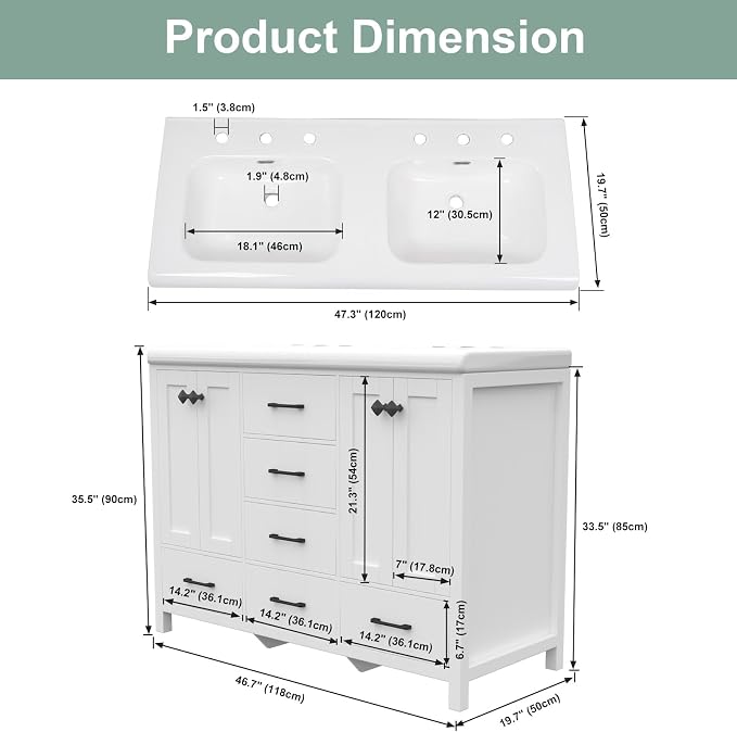 48 Inch Bathroom Vanity with Sink, Bathroom Vanity Cabinet with Doulble Sink - Image 2