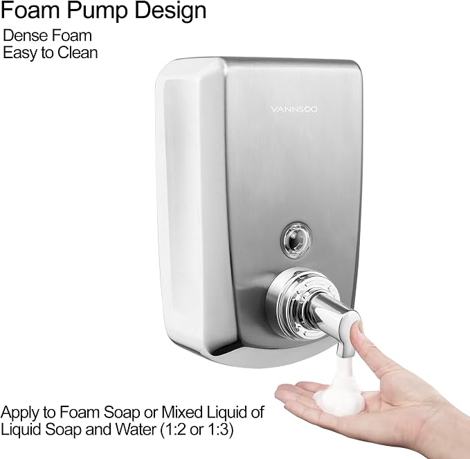 Commercial Wall Mount Stainless Steel Foam Soap Dispenser, 40 oz Industrial - Image 4
