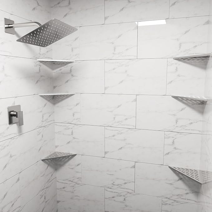 POPFLY 10" Silver Stainless Steel Corner Shower Shelf 2PCS, 304 SS Recessed - Image 8