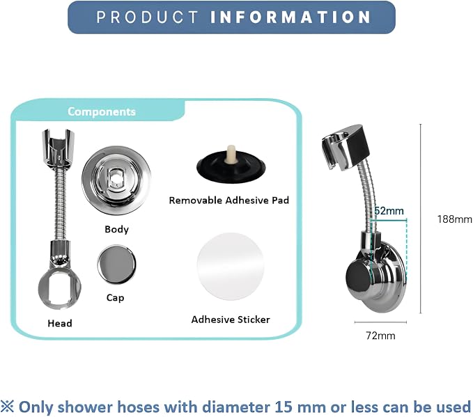 Spiderloc Flexible Shower Head Holder Bathroom Shower Suction Cups Hook Dual - Image 9
