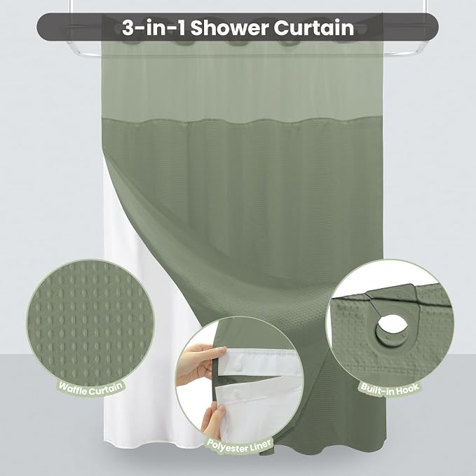 Inhousolu Stall No Hook Shower Curtain - Image 2
