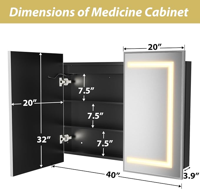 APRILSOUL 40X32 Inch Silver Bathroom Medicine Cabinet - Image 4