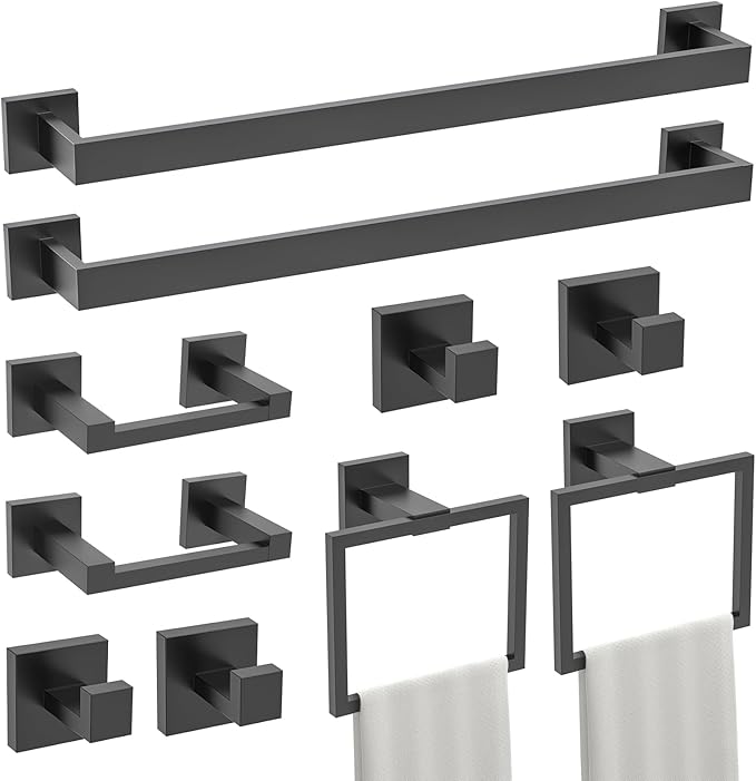 TURS 10-Piece Bathroom Hardware Accessories Set Matte Black Towel Bar Holder by TURS