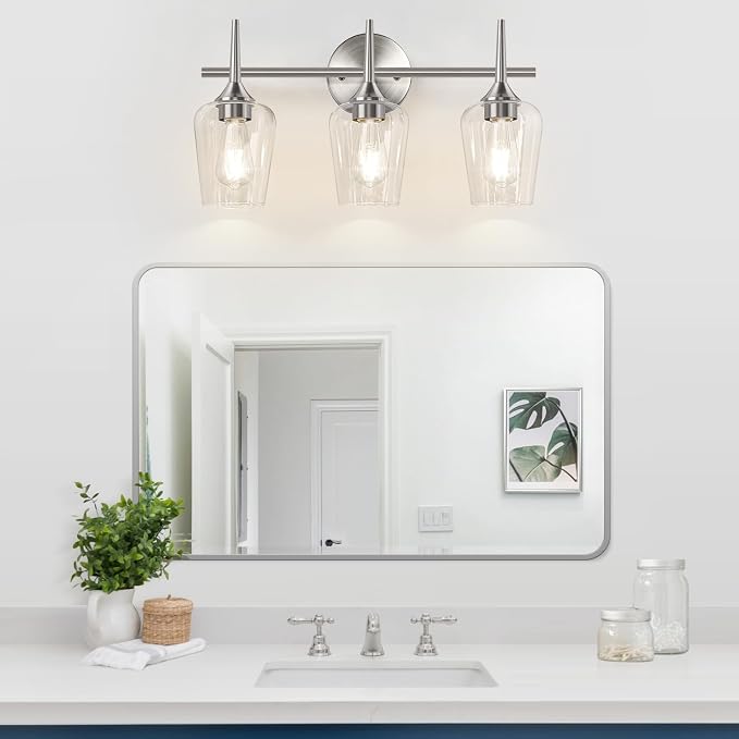 3-Light Bathroom Light Fixtures, 19.5 in Brushed Nickle Vanity Lights - Image 9