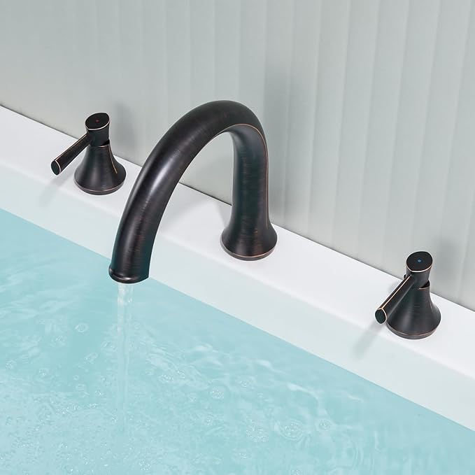 Roman Tub Faucet Deck Mount Tub Filler 2 Handles Oil Rubbed Bronze Bathtub - Image 6