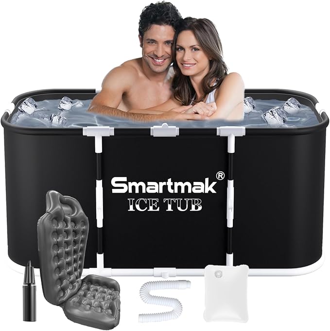 Smartmak Ice Bath Tub with Cover, Portable XL Large Cold Plunge Tub by Smartmak