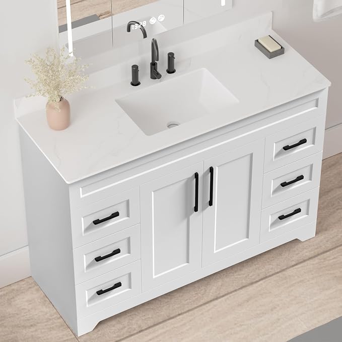 48 Inch Bathroom Vanity with Quartz Countertop -Rectangle Sink & Plywood - Image 4