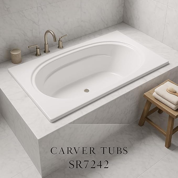 Carver Tubs - SR7242 - Modern White Fiberglass Soaking Bathtub - Image 2