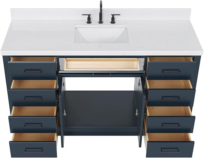 ARIEL 60" Midnight Blue Bathroom Vanity, 1.5" Edge Carrara White Quartz - Image 5