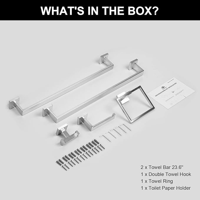 Lava Odoro 5-Piece Bathroom Hardware Accessories Set Brushed Nickel, Bathroom - Image 8