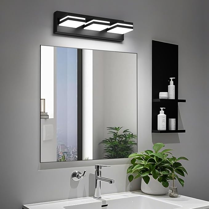 Modern LED Small Bathroom Lights Fixtures, Metal Black Acrylic Wall Lighting - Image 7