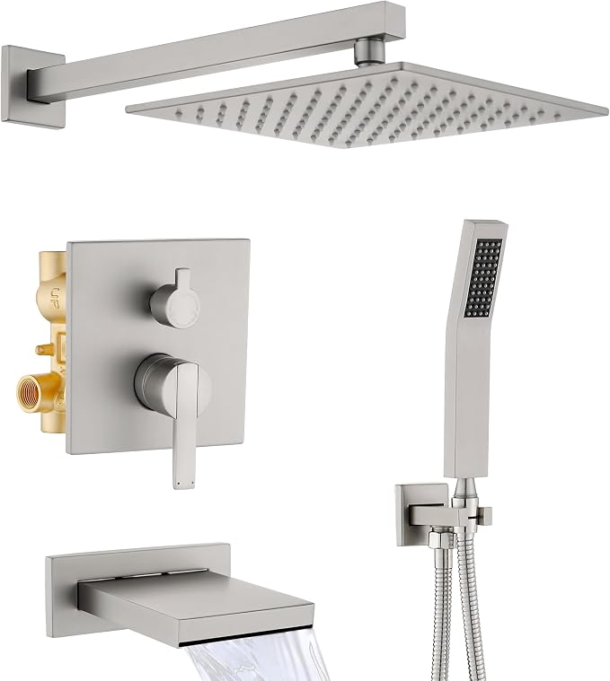 Shower System with Tub Spout, All Metal Bathtub Shower Faucet Set with High by RFSUNUAN