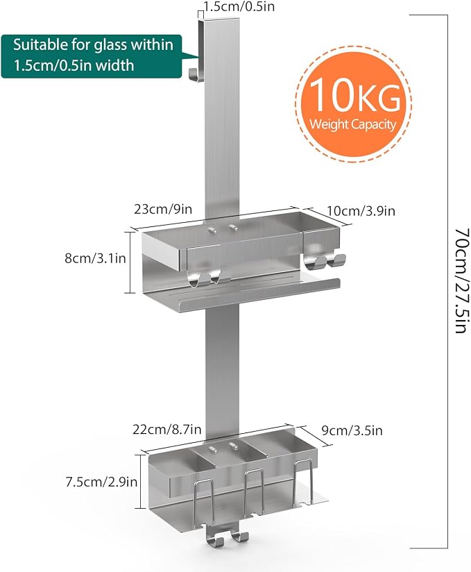 Emibele Over The Door Shower Caddy 2 Tier, 304 Stainless Steel Hanging Shower - Image 6