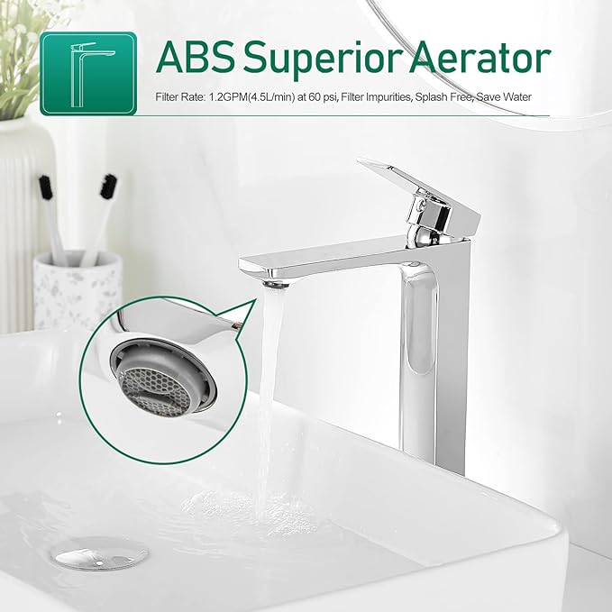 VOTON Vessel Sink Faucet Single Handle Tall Bathroom Sink Faucet Chrome - Image 2
