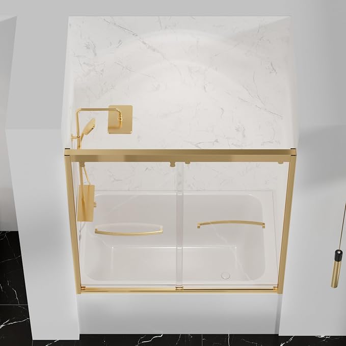 Bathtub Double Sliding Door 55-59 in, Semi-Frameless Double Sliding Tub Shower - Image 3