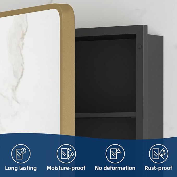 Medicine Cabinet 20 x 28 Inch, Brush Gold Bathroom Medicine Cabinet - Image 7
