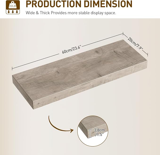 Floating Shelves for Wall, 1.5" Thick Wall Shelf Set of 4 - Image 3