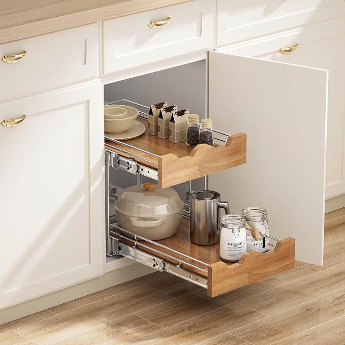 OCG Pull Out Cabinet Organizer 14" W x 21" D, 2 Tier Slide Out Shelf, - Image 2