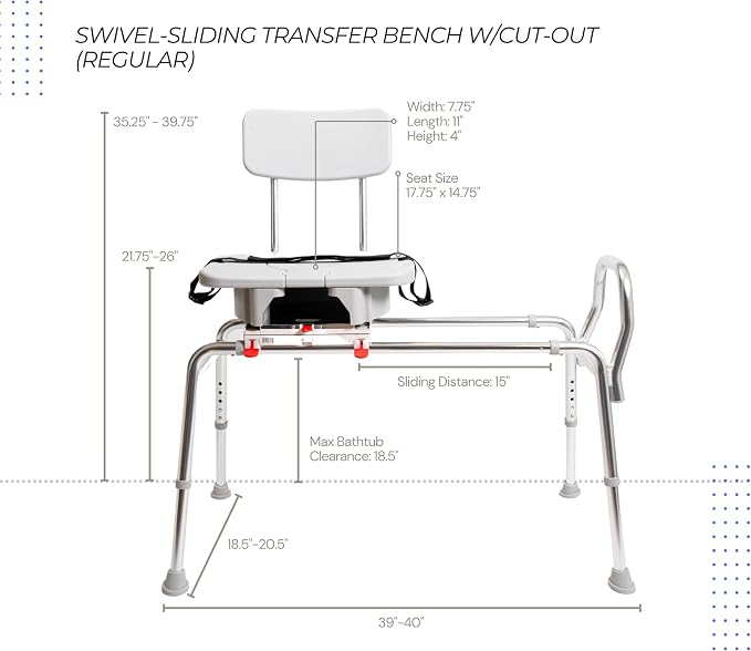 Eagle Health Supplies Sliding Shower Chair Tub Transfer Bench - Image 5