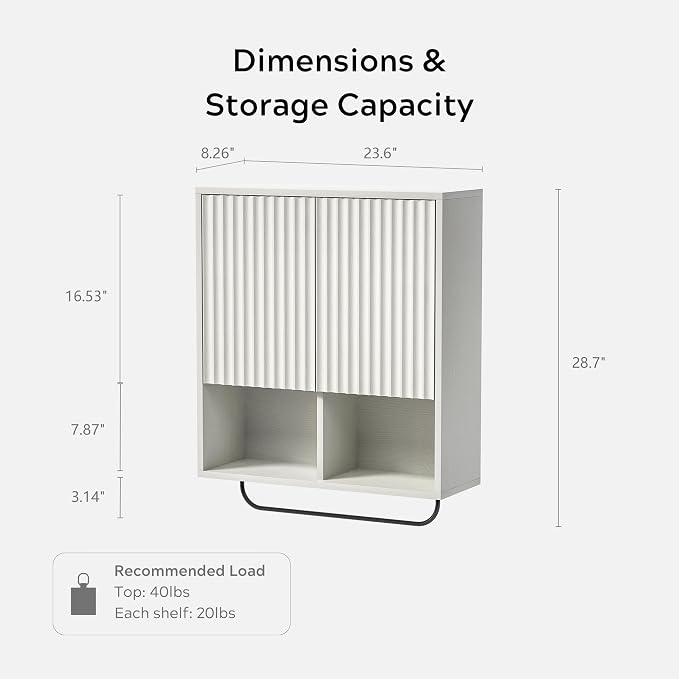 Bathroom Wall Cabinet, Fluted Wooden Medicine Cabinet Storage - Image 2