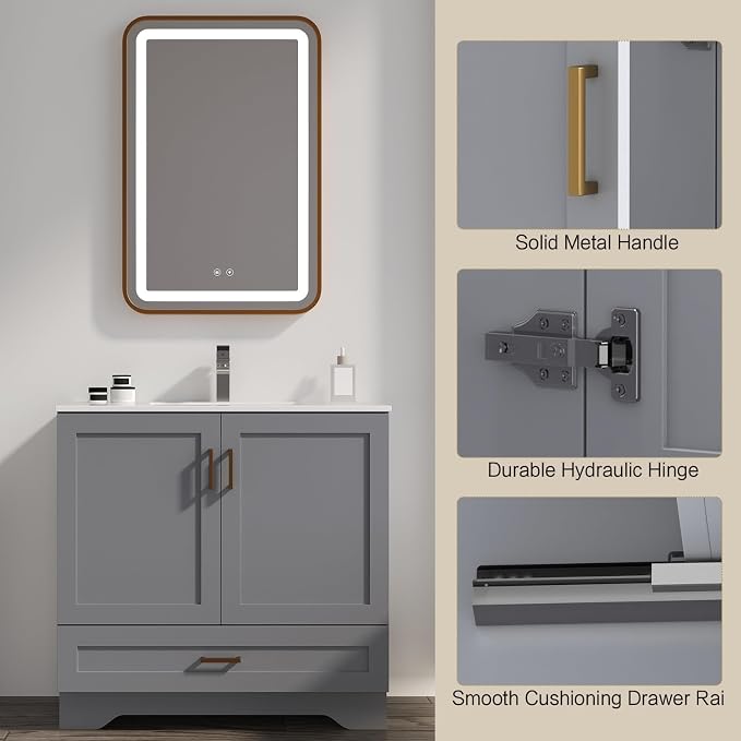 30 inch Bathroom Vanity with Sink, Modern White Vanity - Image 3
