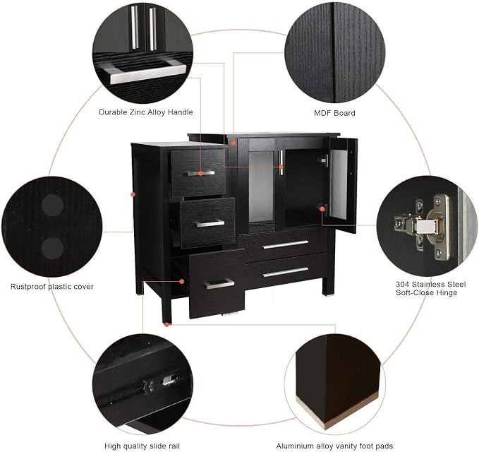 eclife 84" Modern Bathroom Vanity Sink Combo Freestanding Cabinet - Image 4