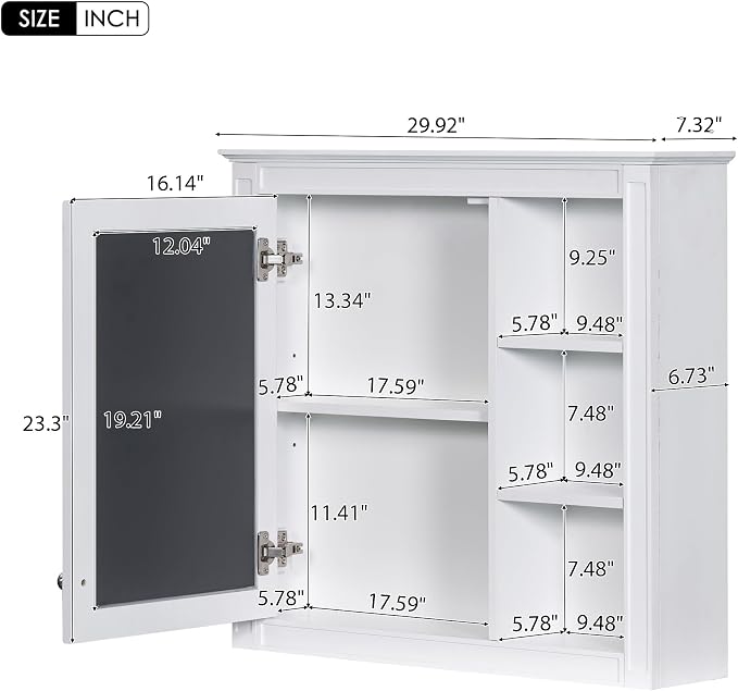 30'' x 28'' White Medicine Cabinet, Wall Mounted Bathroom Storage Cabinet - Image 2