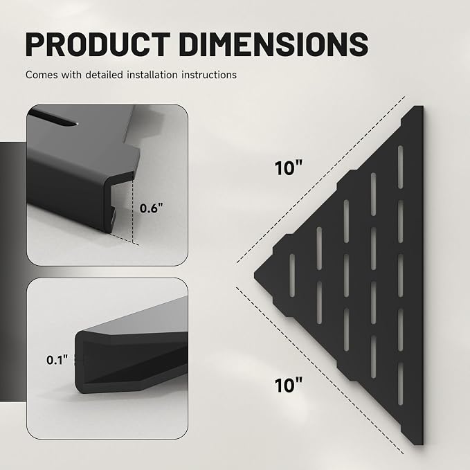 Corner Shower Shelves 10" Matte Black, 2 Pack 304 Stainless Steel Shower Corner - Image 2