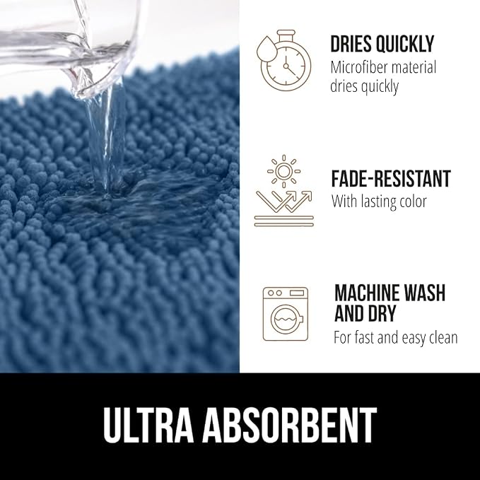 GORILLA GRIP Plush Absorbent Shaggy Chenille Bath Rug Mat - Image 5