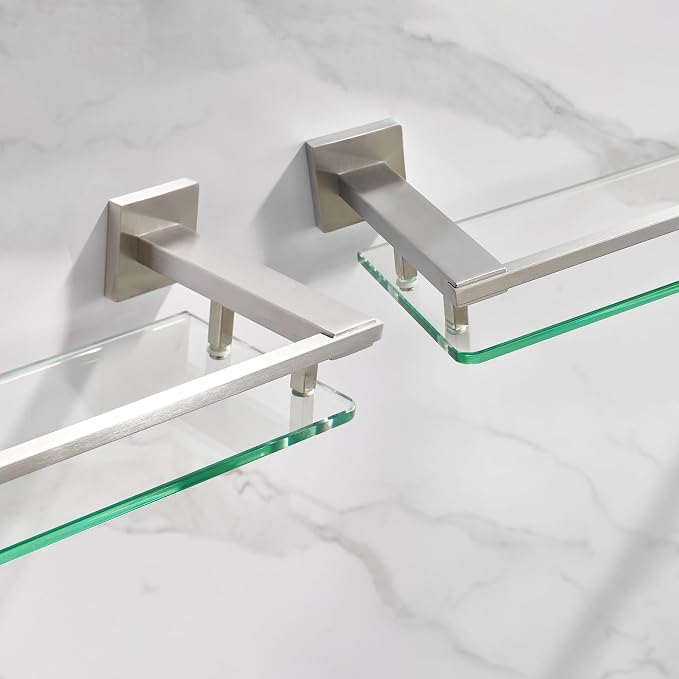 LANC Bathroom Shelves Glass Shelf 20-Inch Brushed Nickel Floating Tempered - Image 9