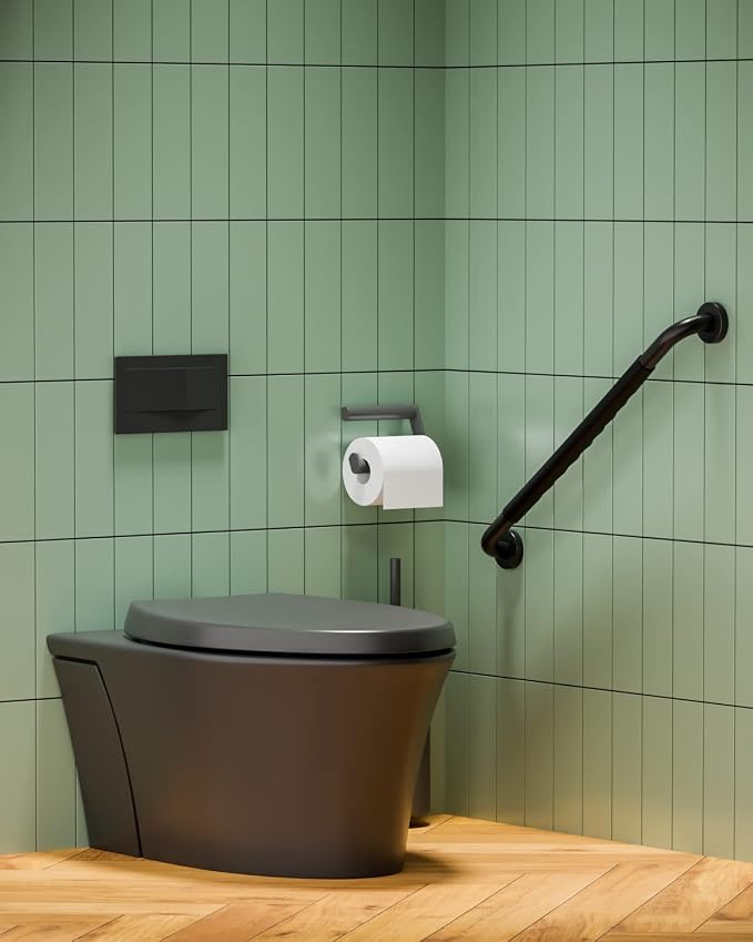 24 Inch Black Shower Grab Bar w/Anti Slip Rubber Grip, Munzong 2 Pack Stainless - Image 6