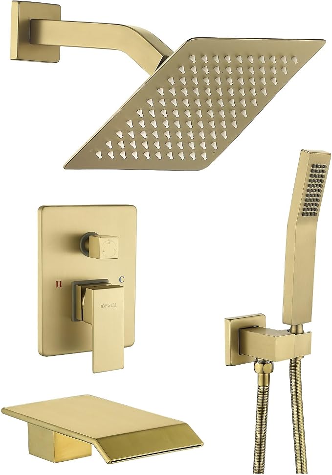 JOYWELL Bathroom Shower Faucets sets Complete Brushed Gold Bath tub Shower by JOYWELL